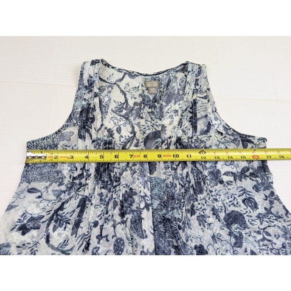 Converse One Star Women's XS Loose Fit Blue Floral Sheer Sleeveless Pleated Top - Picture 5 of 11